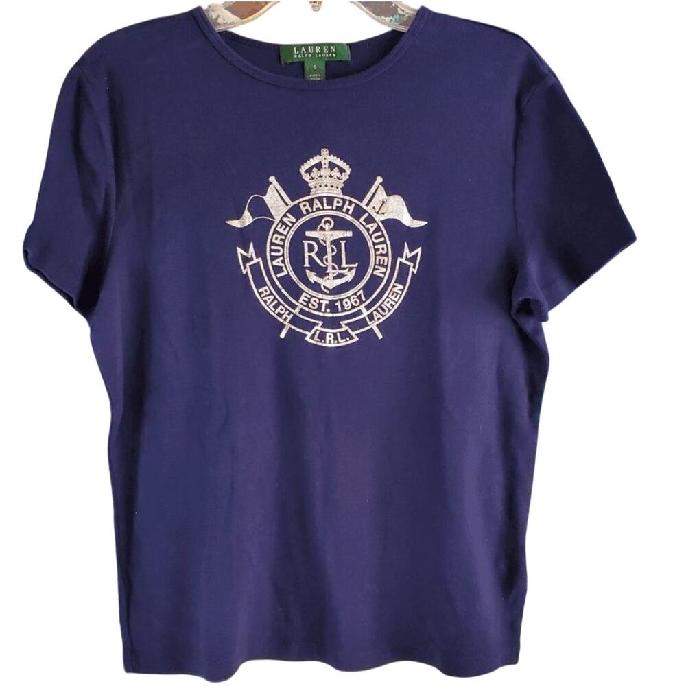 Lauren Ralph Lauren Anchor Crest Graphic Short Sleeve Tee Size Small Nautical